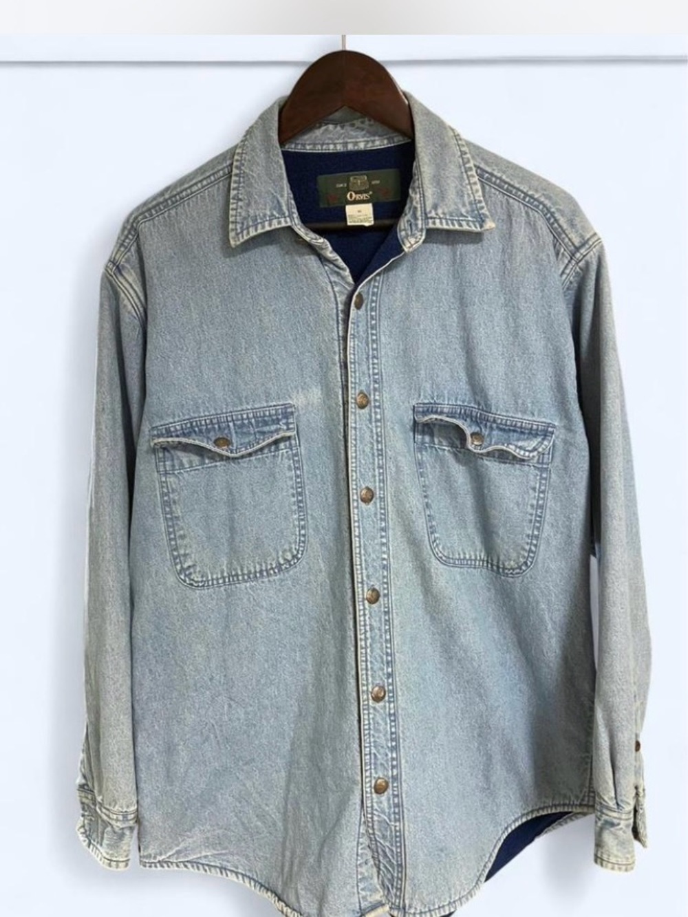 Vintage Orvis Outdoor Light Wash Lined Denim Button-Up Shirt Size M